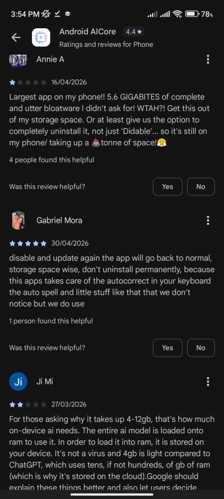 Review of Google Android AICore storage